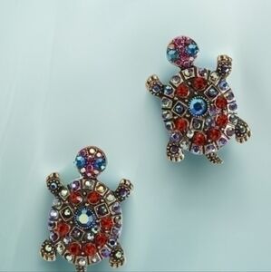 VINTAGE RHINESTONE JEWELED TURTLE EARRINGS